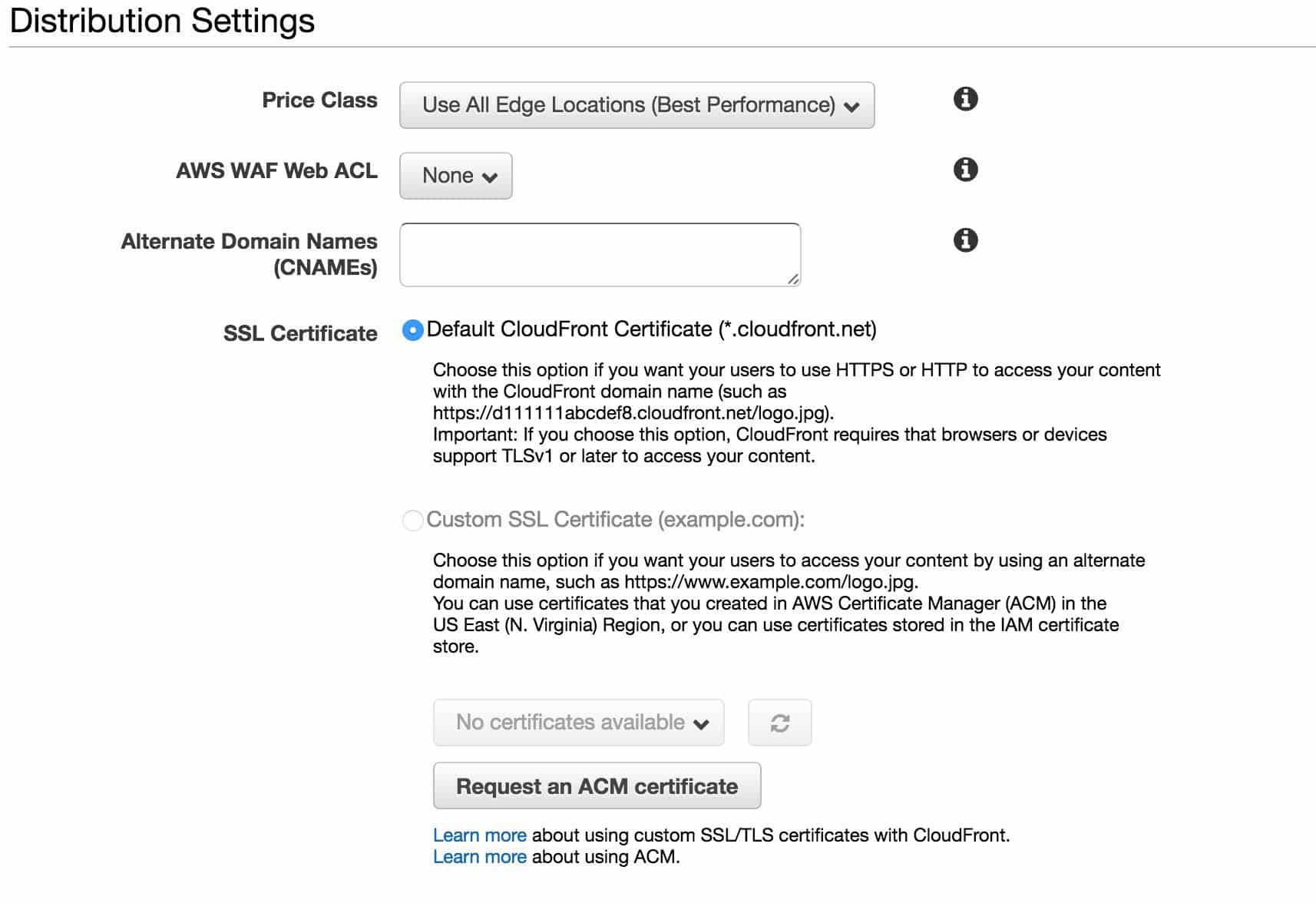 cloudfront Distribution Settings for drupal