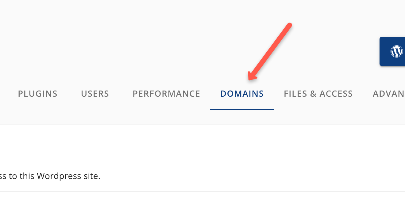 Click on the Domains option in the top right of the menu