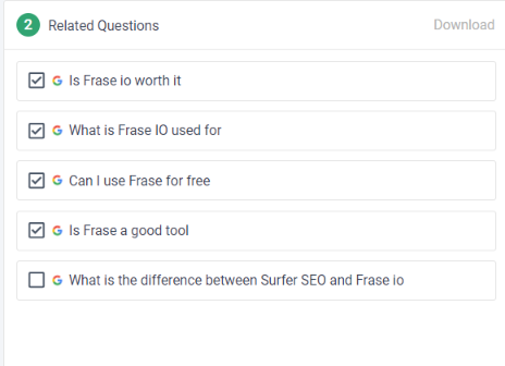 Example: Outline builder in frase,io. example of seconed step to do in this tool
