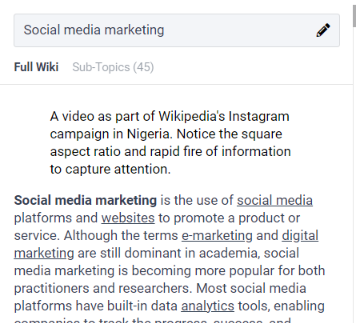 Example: wikipedia concept map in frase.io.