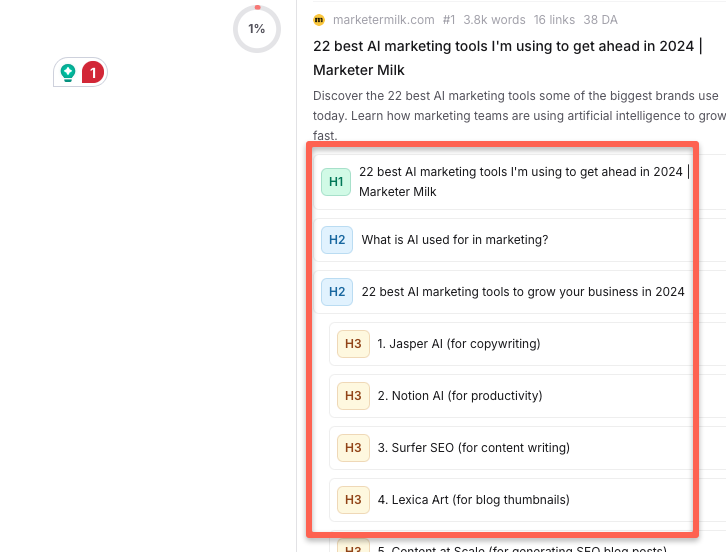 It provides the topics, that competitor written about the search query that I inserted