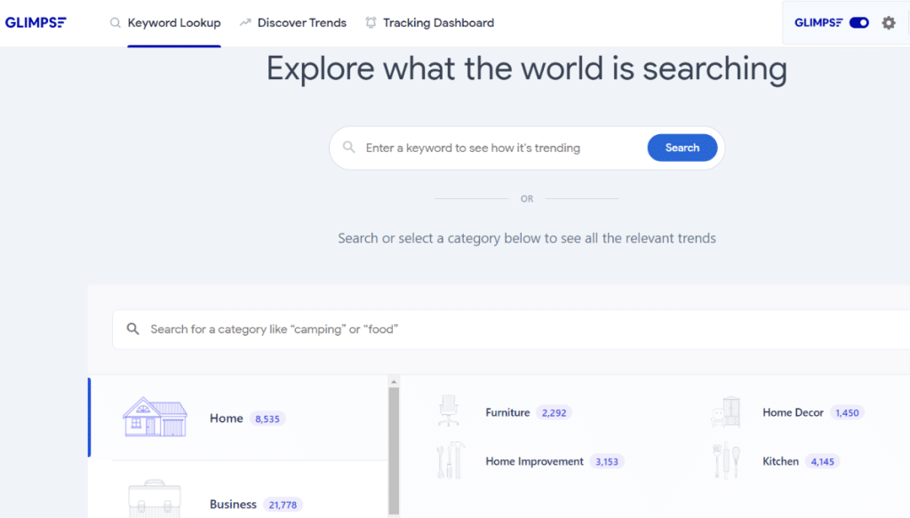 Glimpse review example: Glimpse dashboard