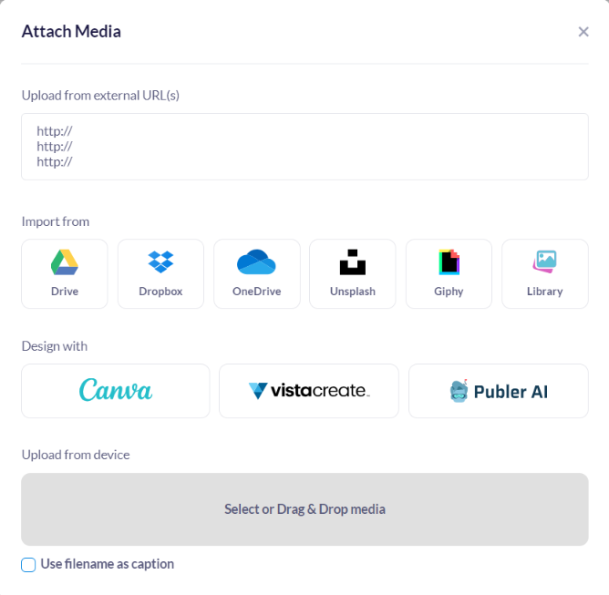 Publer review: page of media selection