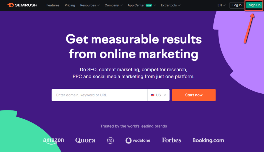 Semrush login: semrush sign up page
