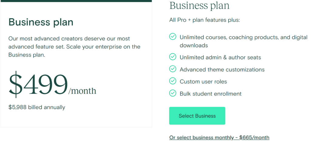 Teachble review: business plans and pricing of Teachable