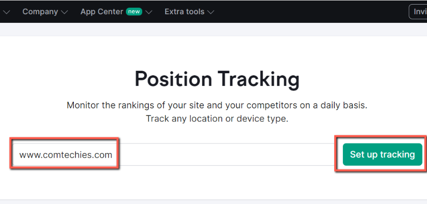 Semrush Position Tracking: page to create a position tracking project
