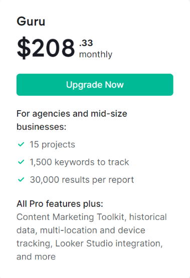 Semrush cost: semrush monthly guru plan