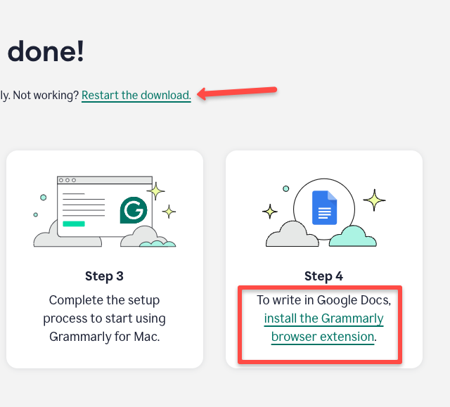 It's almost done. The Grammarly app has already been downloaded to your system. If you want to keep the app, it's all your wish. Now, click 'Install the Grammarly browser extension' to add it to your browser.