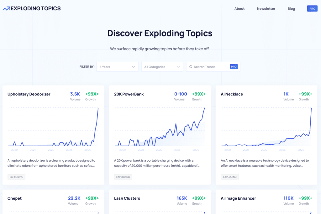 Exploding Topics signup page. step 1: visit explodingtopics.com