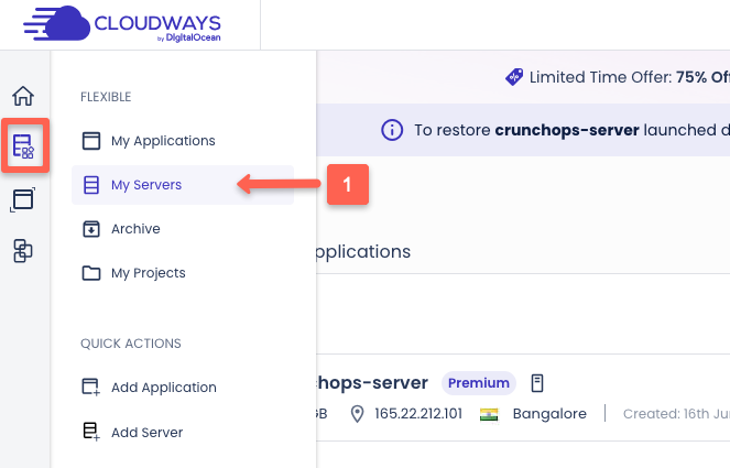 click the my servers option from the menu