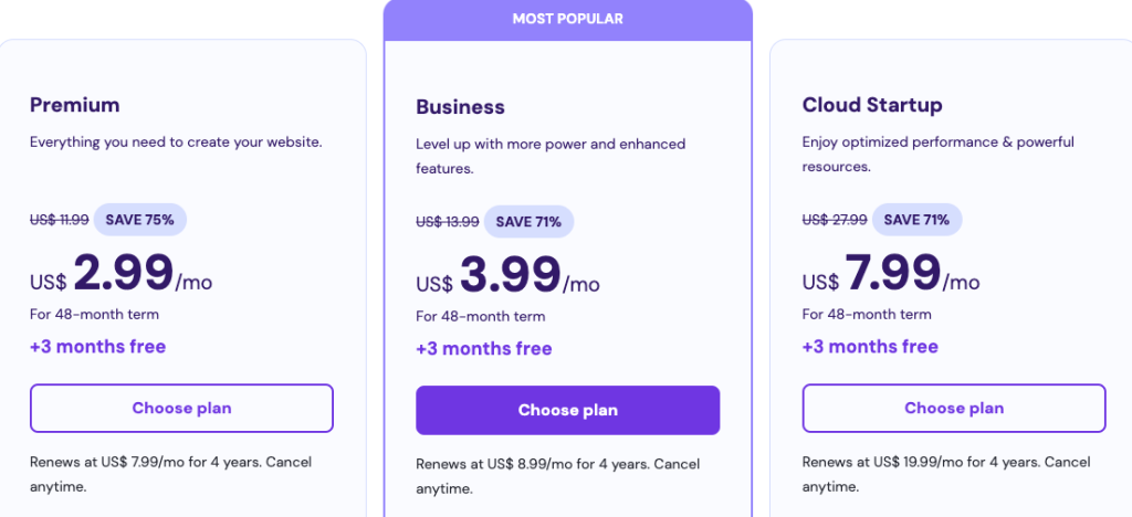 Hostinger pricing and plans
