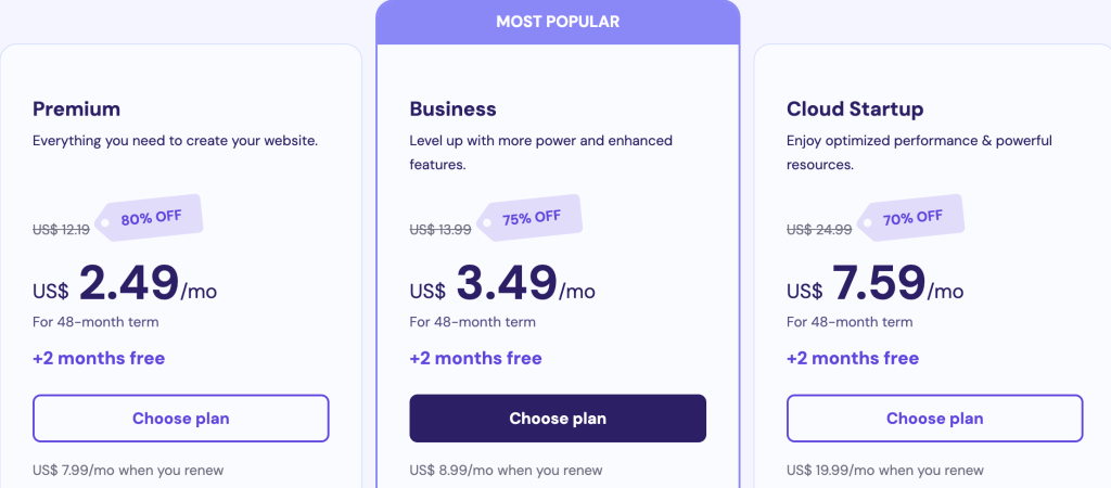 Hostinger Web Hosting Price and plans