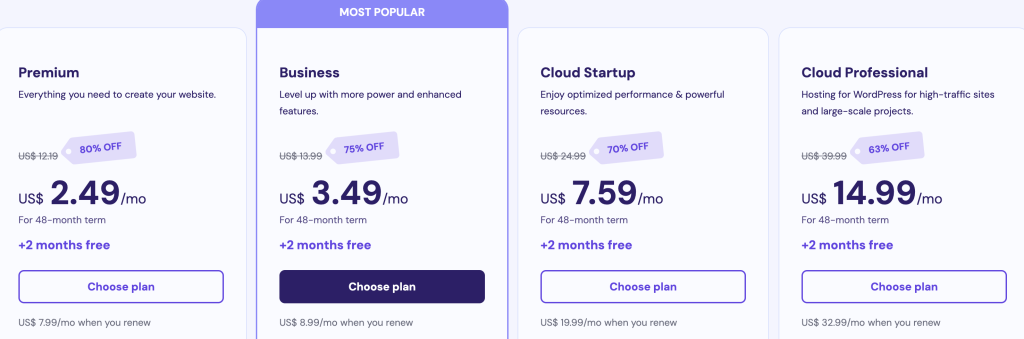 Hostinger Hosting for Wordpress Pricings and plans