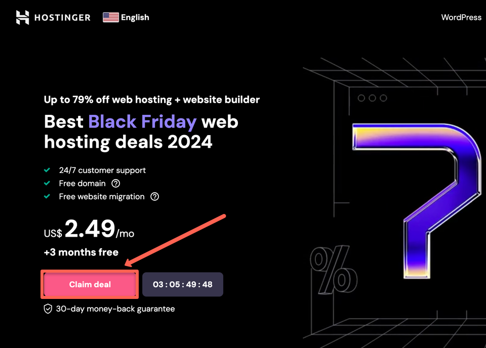 Click the claim button to view the hosting offers