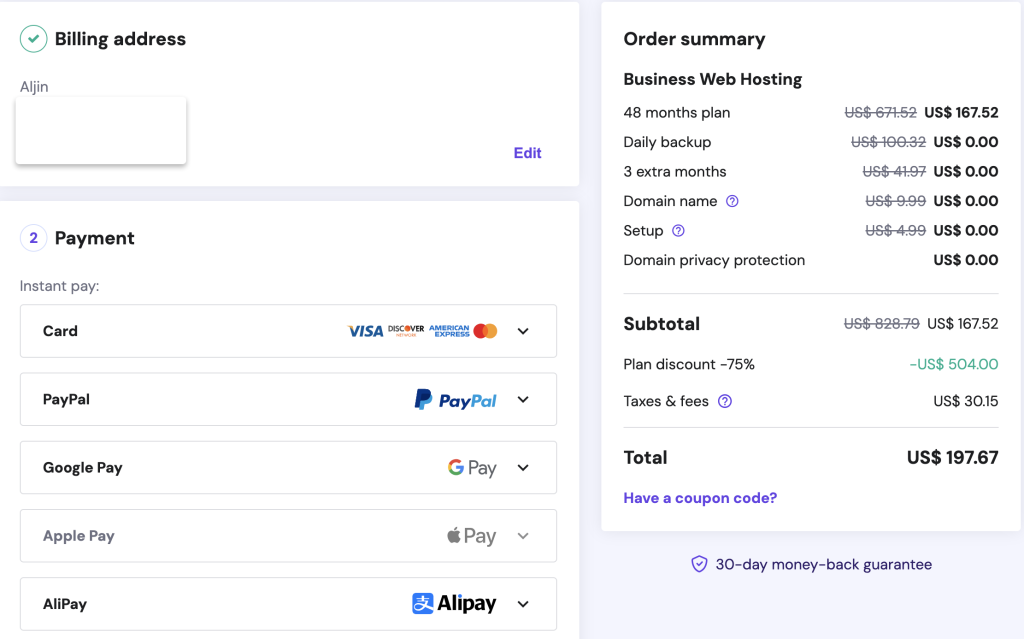 You want to select the payment method to get your plan with Hostinger Black Friday discounts