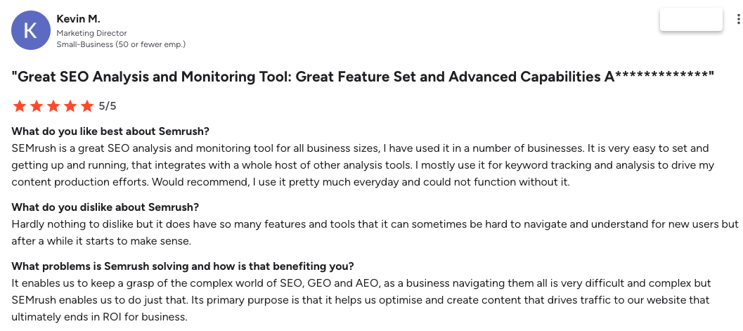 Semrush Real-User Reviews