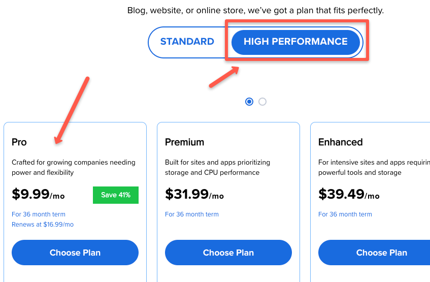 Bluehost pro plan for hign performing website.