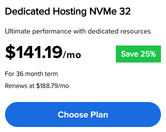 Get 25% discount on Bluehost Dedicated Hosting NVMe 32(Advanced)