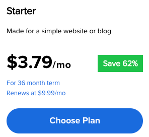 Get 62% discount on Bluehost Web Hosting Starter Plan
