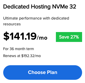 Get 27% discount on Bluehost Dedicated Hosting NVMe 32(Advanced)