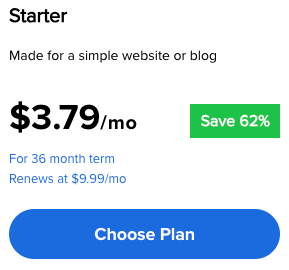 Get 62% discount on Bluehost Starter Plan