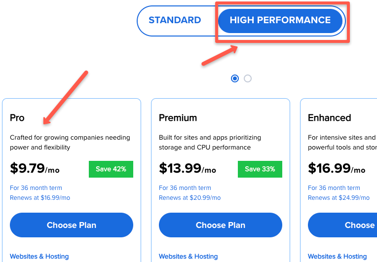 Bluehost pro plan for hign performing website.