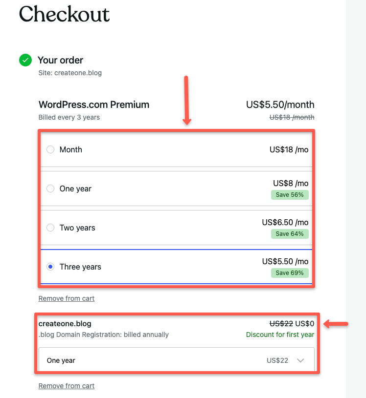 WordPress.com billing year