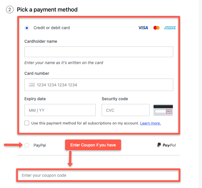 Choose the payment method