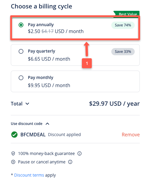 Select the annual plan