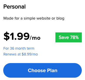 Get 78% discount on Bluehost personal Plan