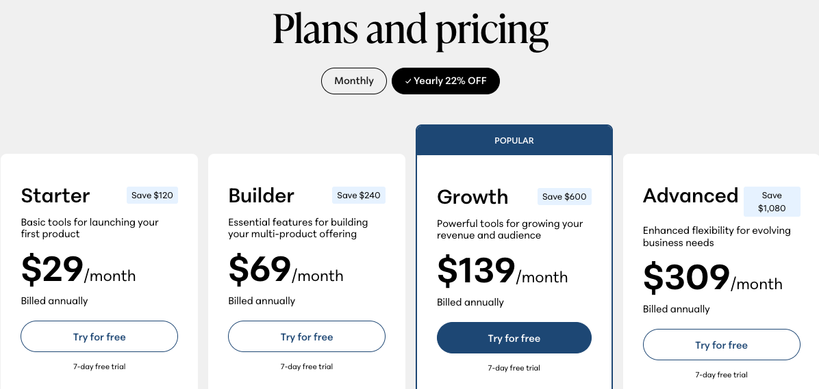 Teachable signup page: Select the plan that you want or upgrade.