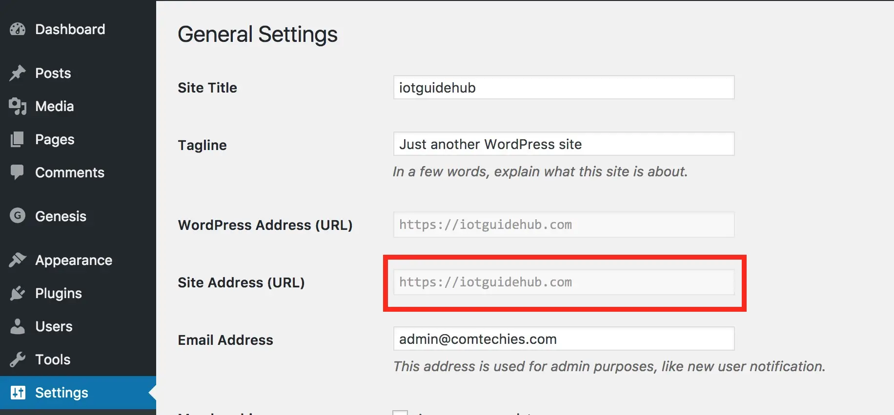 wordpress https site url change