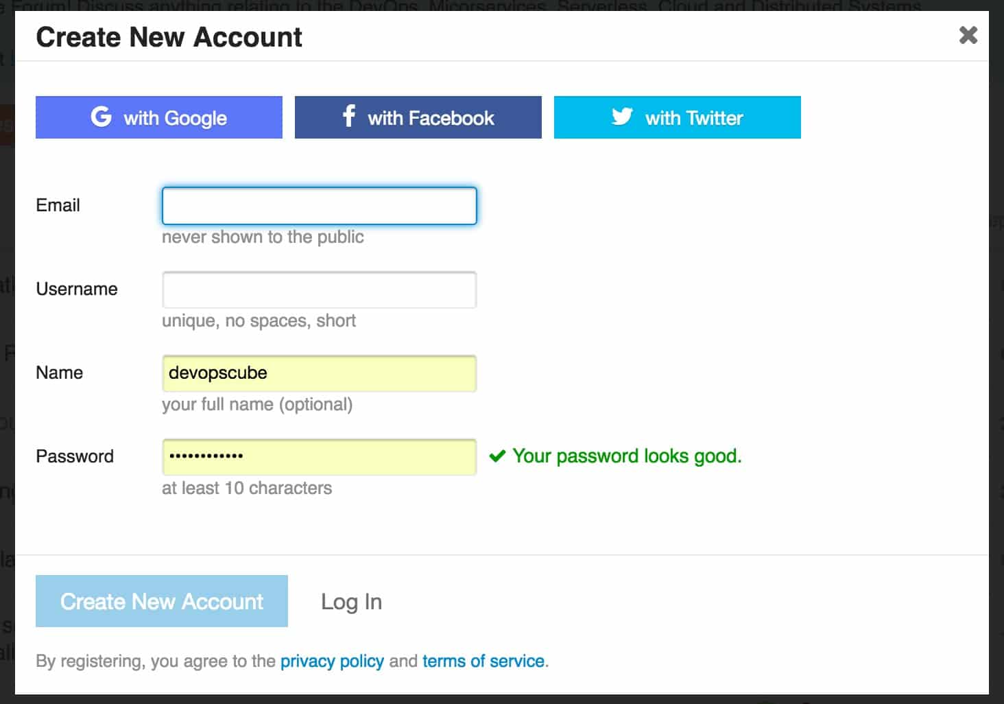 discourse social media signup