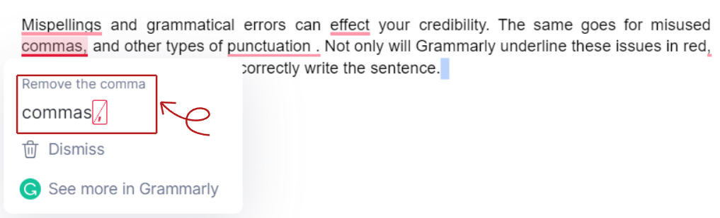 Grammarly unwanted symbols removing example