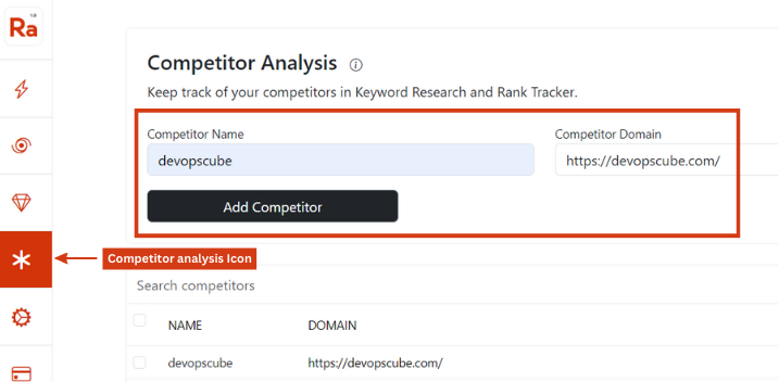 RankAtom: competitor analysis page and I mentioned its icon