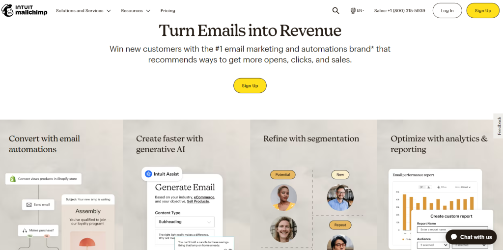 Email marketing tool Mailchimp dashboard