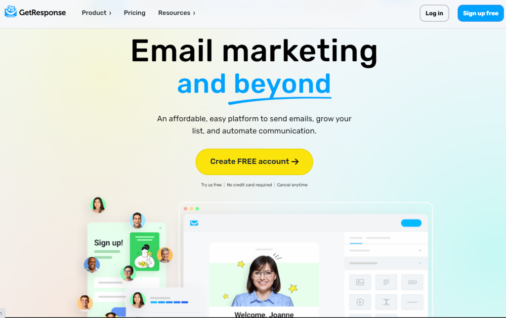 Email marketing tool, GetResponse dashboard
