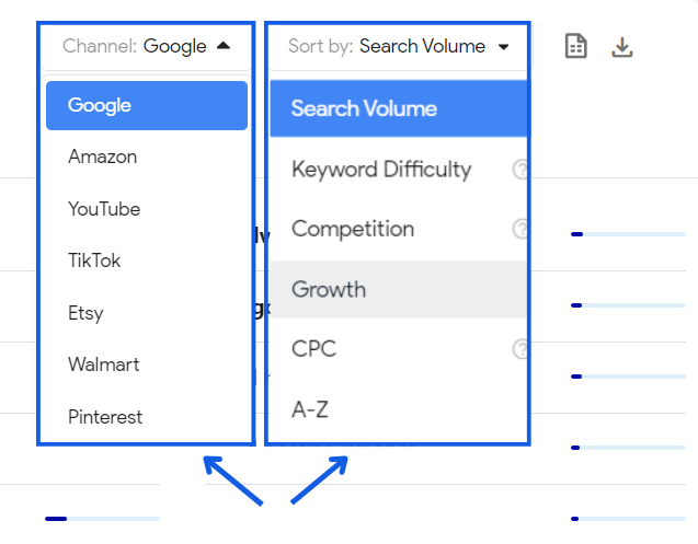 Glimpse example: Keywords Searched By People option and features