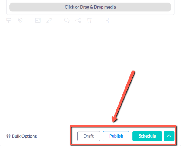 Publer example: option for draft, publish and scheduling