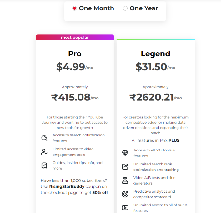 TubeBuddy review: monthly plans and prices of TubeBuddy