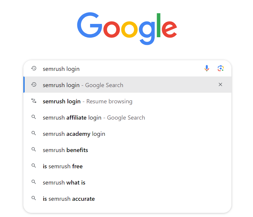 searching semrush login page in Google
