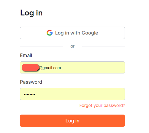 Enter the email and password to log in to semrush account