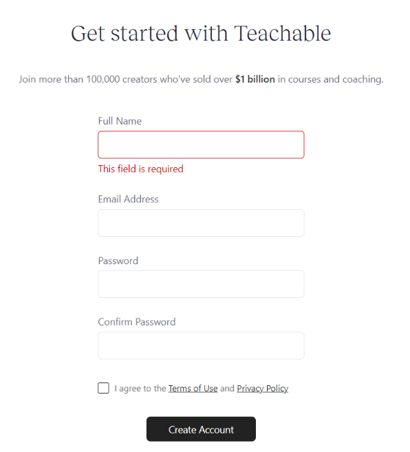 Teachable review: how to sign in on Teachable, first page of sign in