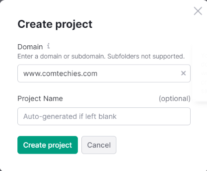 enter the domain to create a new project