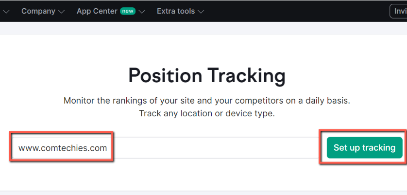 Semrush Position Tracking: page to create a  position tracking project