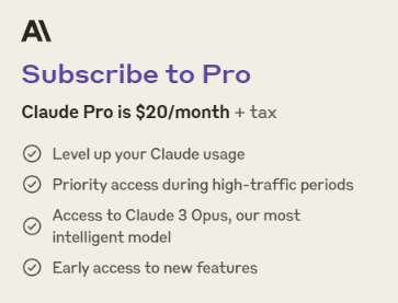 Claude Pro is $20/month + Tax.