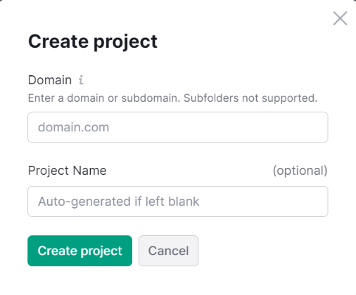 You will get a page to enter your domain and project name(optional). After entering your domain, click 'Create Project'.